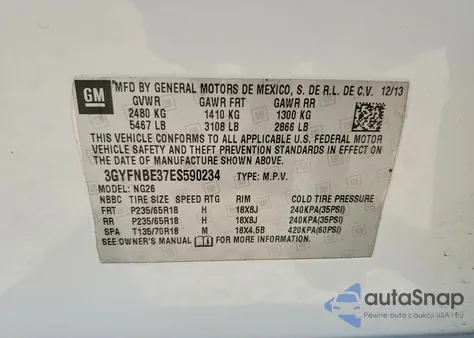 2014 Cadillac Srx Luxury Collection from USA, damaged, VIN 3GYFNBE37ES590234